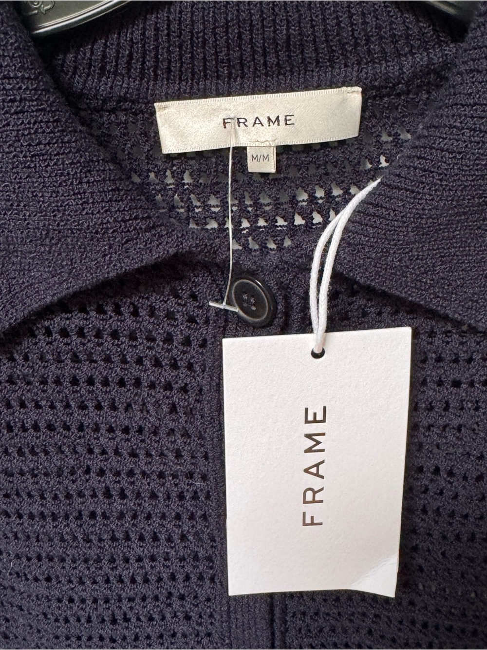 Frame The Shrunken Cardi / Navy Open-Knit Sweater - Picture 2 of 9